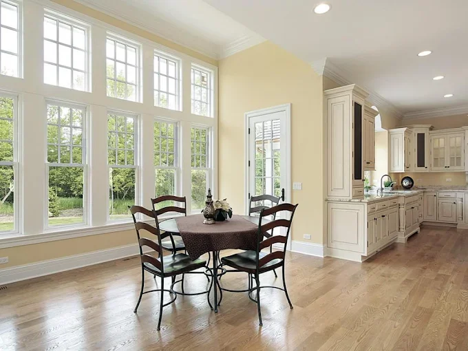 Light-filled interior with freshly painted warm walls and bright trim